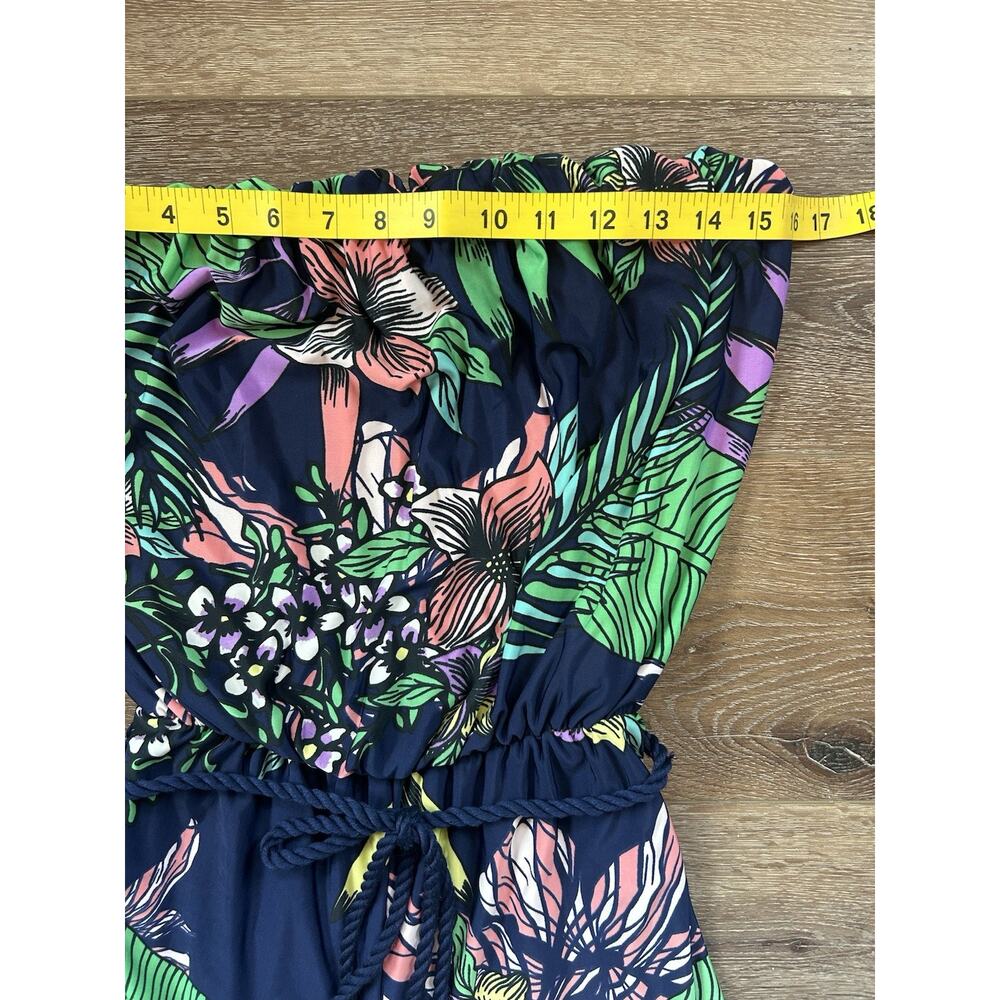 Strapless Tropical Floral Wide Leg Jumpsuit Rope Belt Resort Vacation Medium - Picture 6 of 7